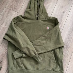 Large champion green hooded sweatshirt